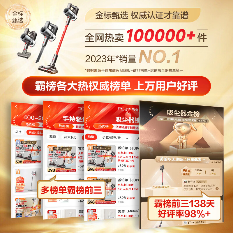 Supor vacuum cleaner household large suction wireless handheld lightweight green light dust display high-power vacuum cleaner carpet pet suction cat hair C70-L holiday gift