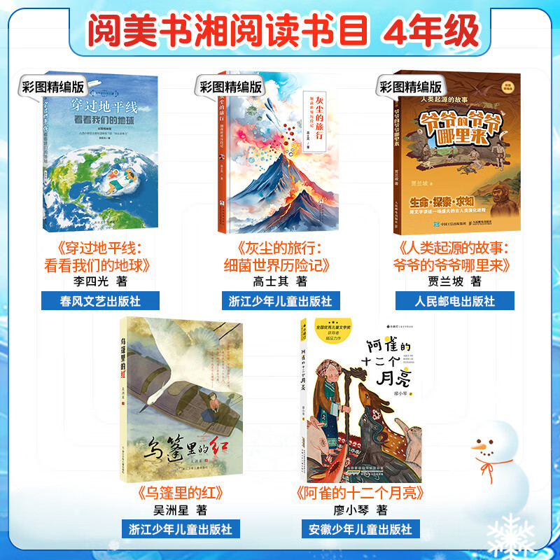 Yue Mei Shu Xiang 4th Grade Across the Horizon and Seeing Our Earth with Color Illustrations The Journey of Dust and Adventures in the World of Bacteria with Color Illustrations The Story of the Origin of Humanity The Story of Where Grandpa’s Grandpa Comes from (Color Illustrations) The Red in the Wopeng The Twelve Moons of the Bird Yue Mei Shu Xiang Happy Reading for 4th Grade 5 Books for 4th Grade