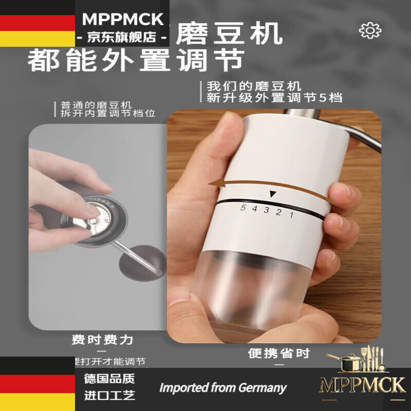 MPPMCK German imported quality portable coffee grinder portable coffee grinder portable coffee bean grinder coffee black grinder external scale adjustment