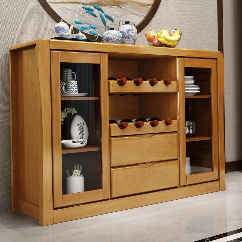 He Jiagong solid wood sideboard multi-functional wall wine cabinet modern living room dining room office tea cabinet storage rack storage cabinet walnut color 1.3 meters (self-installation)