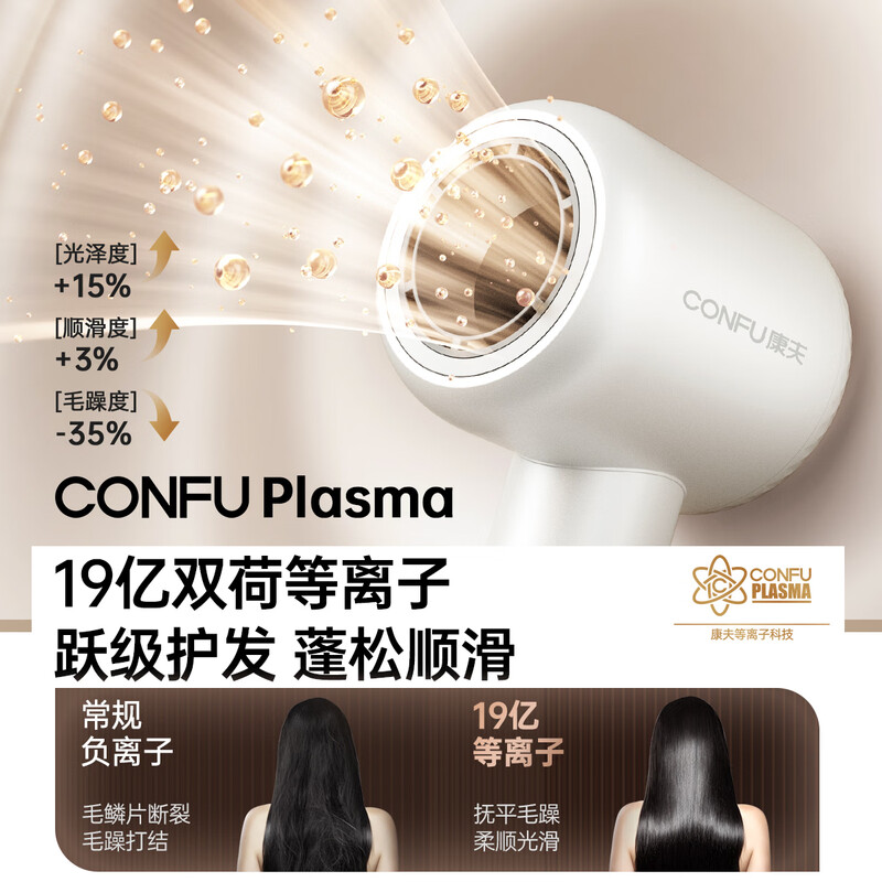 CONFU high-speed hair care hair dryer hollow leafless household high-power wind plasma hair dryer birthday and New Year gift for girlfriend F9 gray national subsidy