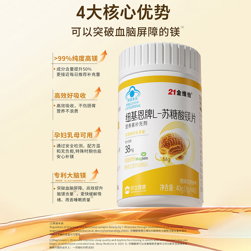 21 Golden Vitamin L-Threonate Magnesium Improves Sleep, Soothes Migraine, Patented Magnesium Supplement for Adults and Children