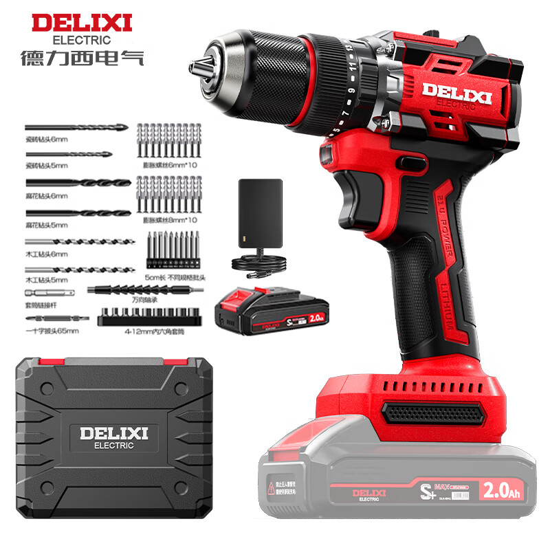 Delixi Electric Impact Hand Drill 21V Brushless Rechargeable Household Electric Screwdriver Lithium Electric Pistol Drill Multifunctional Toolbox