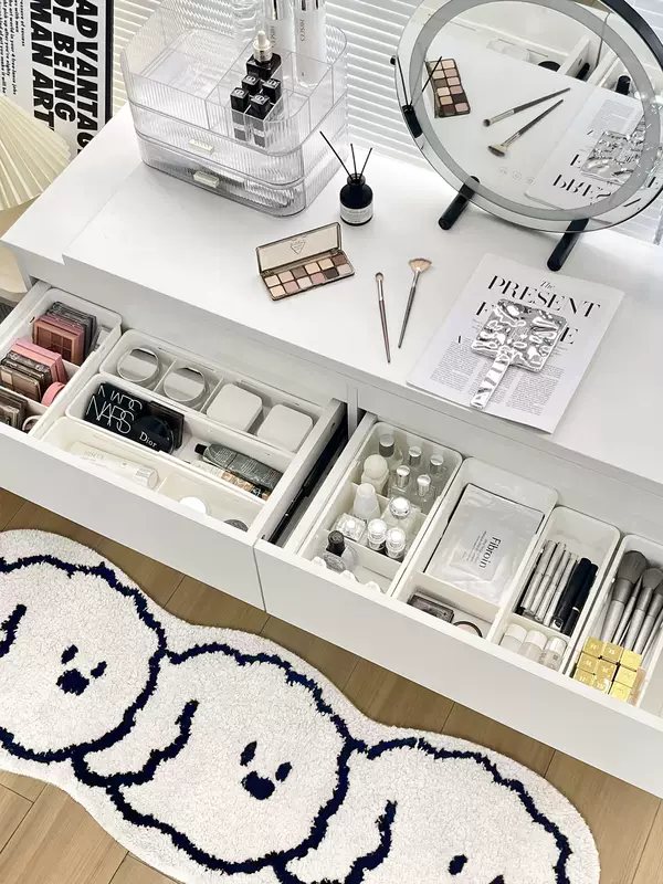 Yusenyi cosmetics storage box drawer built-in telescopic box dressing table desktop skin care product lipstick divided organizing box white wide divided telescopic box (flexible adjustment)