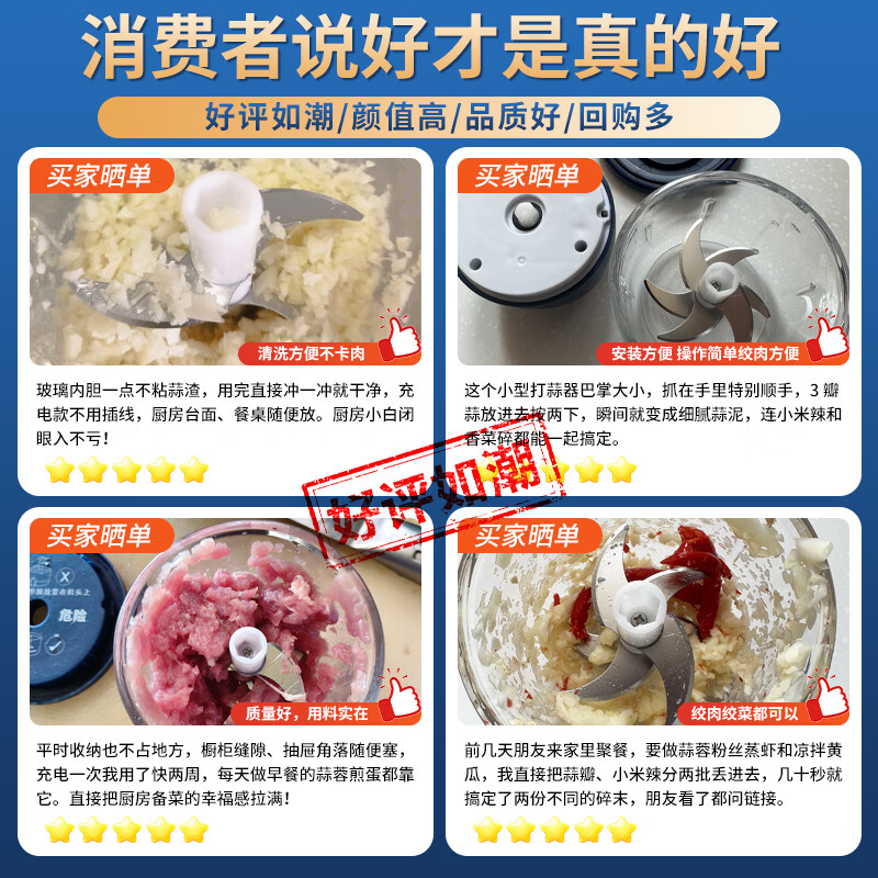 Royalstar Meat Grinder Small Garlic Pounder Electric Garlic Beater Household Garlic Cutter Vegetable Cutter Garlic God Food Supplement Basic Model-300ml 60% User Preferred