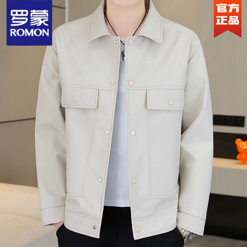 ROMON jacket men's work jacket men's spring 2025 new spring and autumn men's casual lapel top khaki 2301R cotton style XL