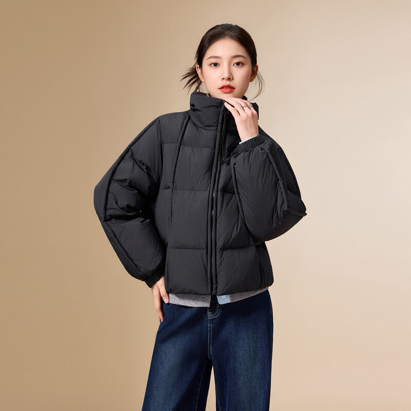IEF/Aiyifu 2025 Winter New Korean Style Simple Casual Commuting Versatile White Duck Down Stand Collar Down Jacket Black M