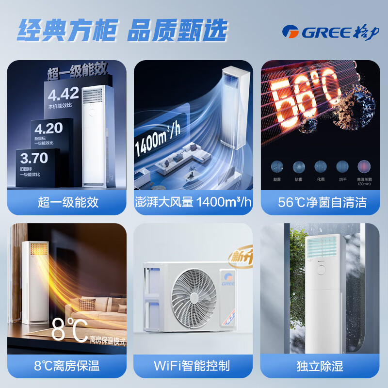 Gree Air Conditioning Yunjia 3 HP New Level Energy Efficiency Frequency Converter Classic Square Cabinet Living Room Self-Cleaning Vertical Air Conditioning Cabinet National Subsidy KFR-72LW/NhGh1BG