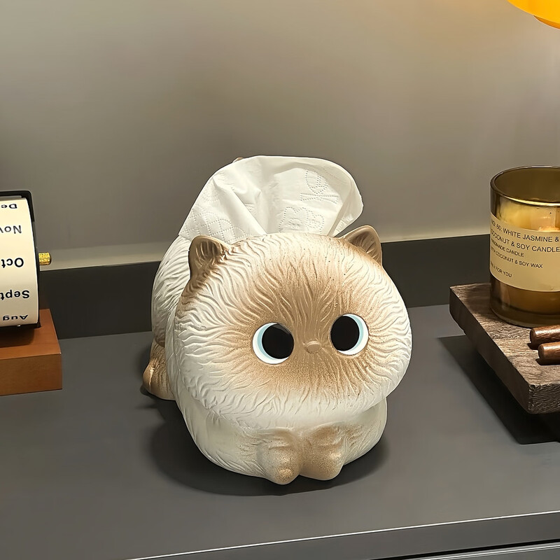 Fantasy and Cute Siamese Cat Tissue Box Living Room Paper Box Ceramic Tissue Box Home Coffee Table Ornaments Creative Napkin Box Briquette Cat Tissue Box
