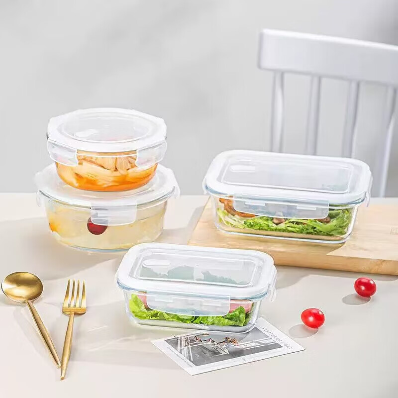 Office worker brings lunch box, microwave heated lunch box, student lunch box, fruit preservation glass bowl with lid to keep warm, transparent white - large long two compartments 1060ML