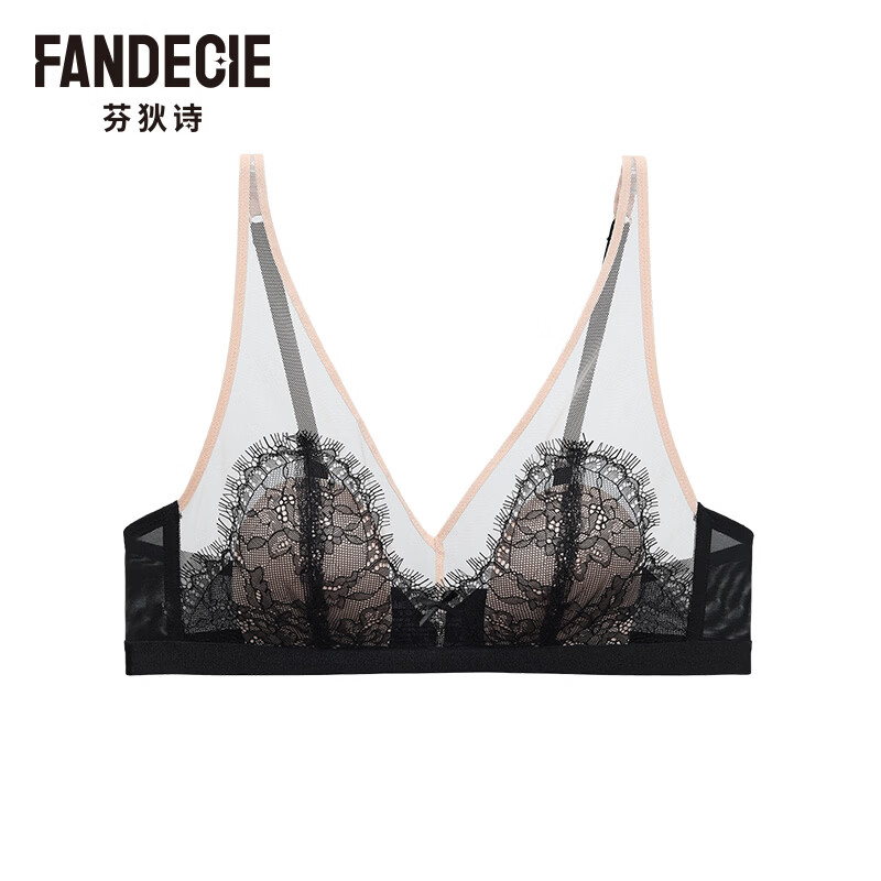 Fundisy Hong Luck Kitten Ears Underwear Women's Eyelashes Lace Rabbit Ears Thin Sexy Red Bra Black BLK S