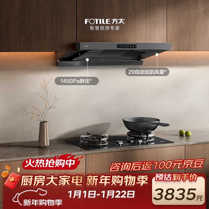 FOTILE HE1-G Butterfly Wing European Top Suction 29 Air Volume Easy to Clean Recommended Stove 03-TEK20 Extraction Range Hood Home Kitchen Trade-In
