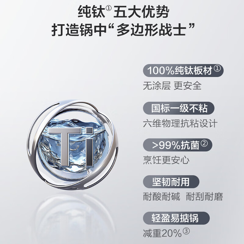 SUPOR wok uncoated lightweight titanium pot pure titanium six-dimensional anti-stick pattern antibacterial wok universal induction cooker pure titanium uncoated suitable for 3-5 people 32cm