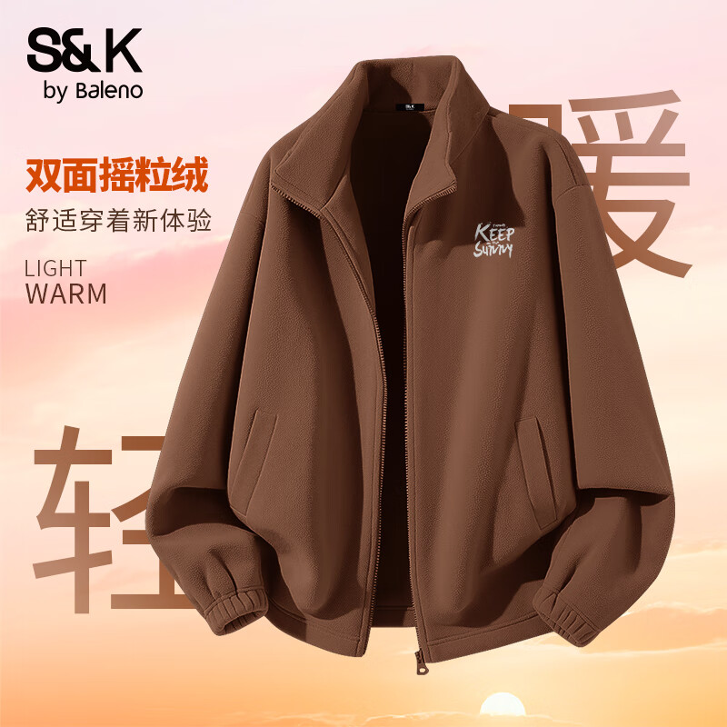 Baleno Polar Fleece Stand Collar Jacket Men's Winter Double-sided Velvet Warm Heat-Collecting Top Men's Trendy and Handsome Large Size Jacket