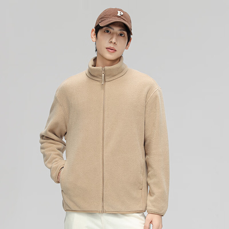 Snow Flying Jacket Men's 2025 Unisex Solid Color Casual Versatile Polar Fleece Top Camel XL175