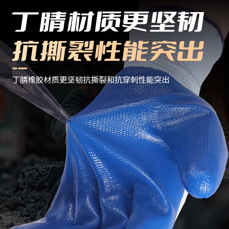Delixi Electric labor protection gloves work labor protection work non-slip wear-resistant work site dipped gloves nitrile-nitrile labor gloves economical blue nitrile 12 pairs
