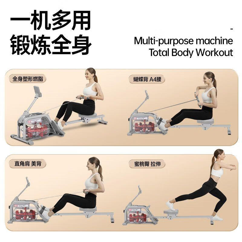 Water Resistance Smart Painting Rowing Machine Indoor Aerobic Household Fat Burning Painting Rowing Machine Weight Loss Sports and Fitness Equipment Monorail Silver Gray