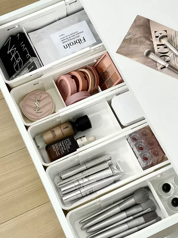 Yusenyi cosmetics storage box drawer built-in telescopic box dressing table desktop skin care product lipstick divided organizing box white wide divided telescopic box (flexible adjustment)