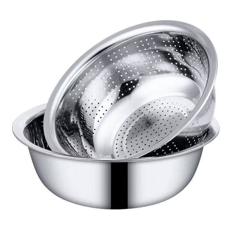 Tuojin extra thick 304 stainless steel leaky basin food grade vegetable washing drain basin rice washing basin kitchen two-piece set rice sieve draining dishes 304 solid basin + leaky basin 1 each 36cm total 2 pieces