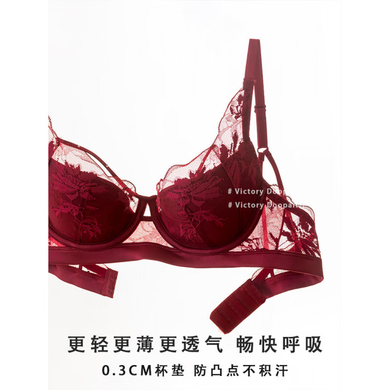 Victoria's Secret Sexy Red Zodiac Year Lace Underwear Women's Push Up Thin Big Breast Showing Small Anti-Sagging Bra Set Black Counter Style 80B 36