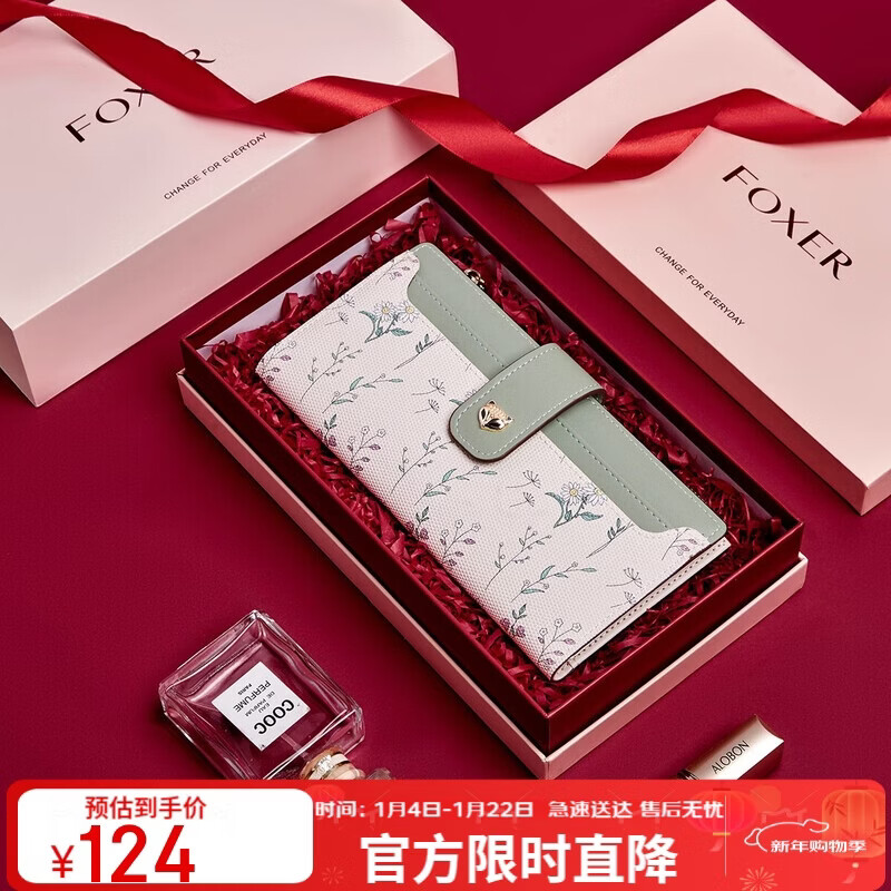 Golden Fox (FOXER) Women's Coin Purse Large Capacity Short Two-fold Card Holder Zipper Money Holder Clutch Bag Birthday Gift for Girlfriend