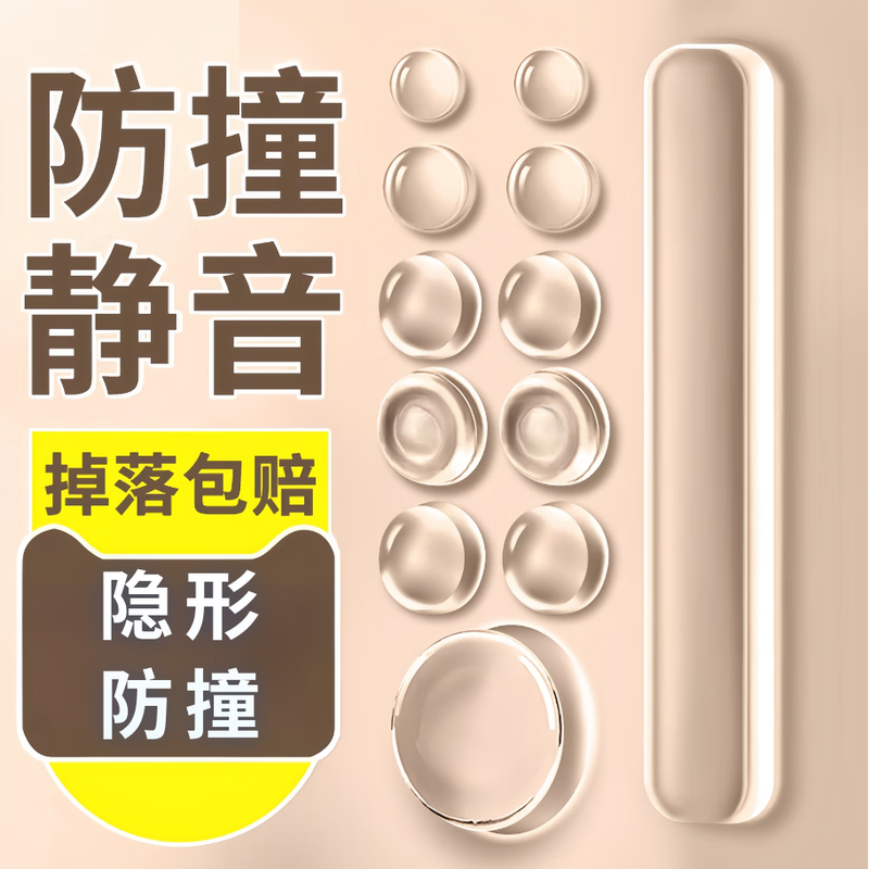 Tamushi anti-collision stickers door handle anti-collision strips silicone cabinet door wall anti-collision stickers-transparent-60*10*3mm-4 stickers/sheet