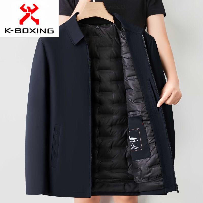 KBXNG Jinba middle-aged and elderly down jacket men's lapel removable inner liner thickened jacket dad winter white duck down anti-cold 32133 Navy blue (removable inner liner) M 170/48