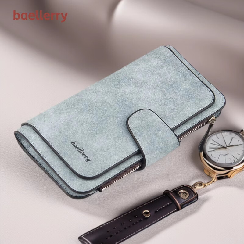 Baellerry domestic products carefully select new women's wallet-like matte fabrics with 30% off change, multiple card slots, long style, light blue