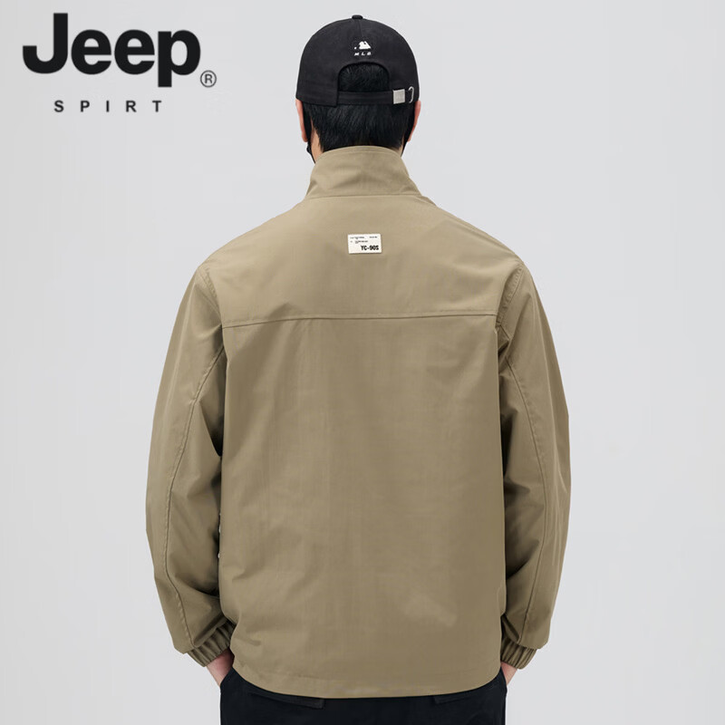 JEEP SPIRIT Men's Jacket Spring and Autumn 2026 New Trendy Brand Stand Collar Loose Casual Men's Top Work Jacket Men's Spring Green L (Recommended 110-130 catties)