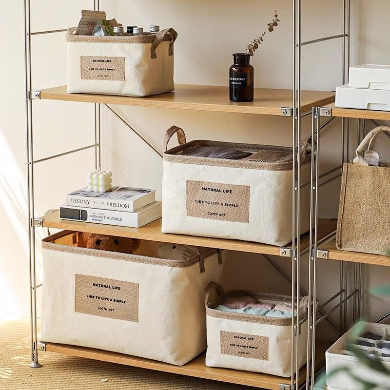 Fantasy clothes storage box foldable large cotton and linen fabric desktop snack toy clothing storage basket box home small cotton and linen splicing basket foldable