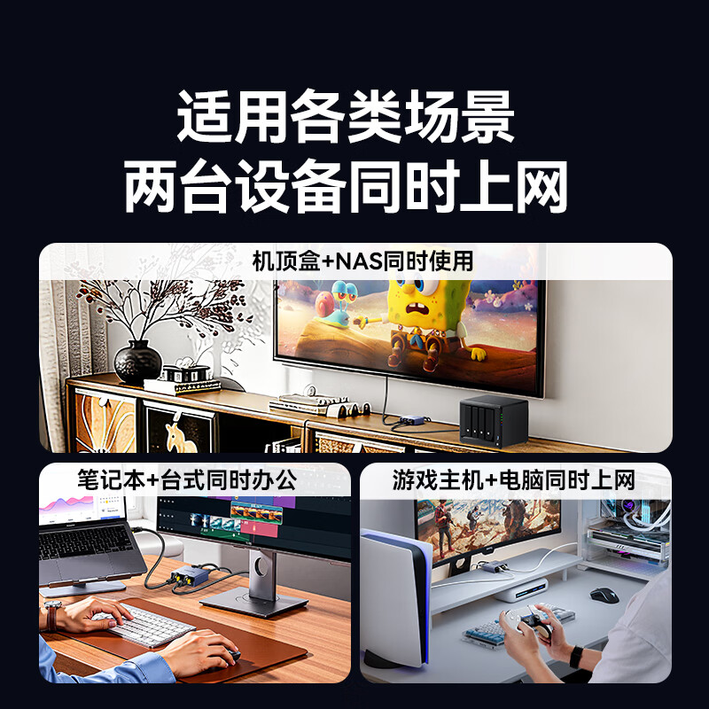 Shanze network cable splitter one to two Gigabit network extender converter switch docking adapter RJ45 dual network port extension broadband interface splitter SZ-WL01