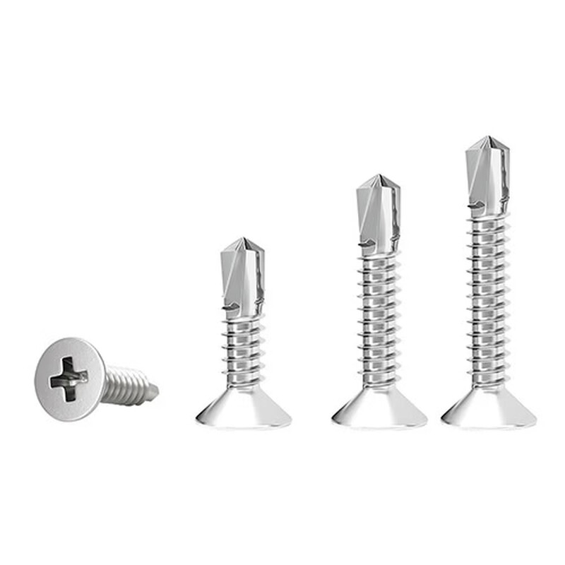 410 stainless steel flat head cross drill tail screw self-tapping self-drilling metal fixed cross recessed design dovetail screw 410 flat head cross drill tail 4.2*50 (50 pieces)