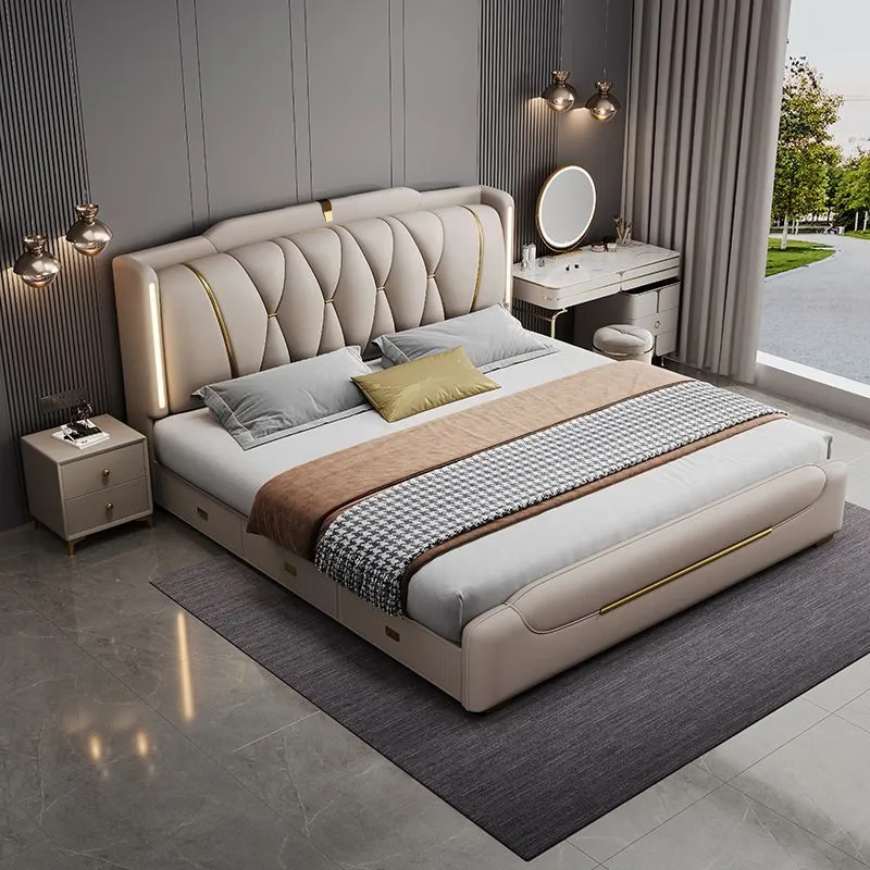 Laishida Nappa leather bed modern master bedroom soft package light luxury bed master bedroom high-end functional soft bed GH-101 1.8 meter frame bed