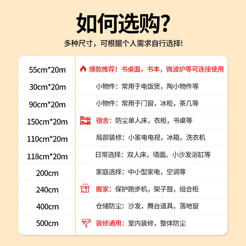 Beifote dust-proof film, protective film, disposable dust-proof cloth, dust-proof plastic film for accommodation, decoration furniture protective film, sofa dust cover, dust cover, mattress cover 55cm*20m