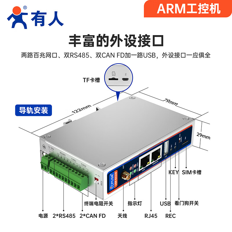 There are Internet of Things embedded ARM industrial computer secondary development edge computing dual network ports dual RS485 dual CANFD flexible development WIFI standard version USR-EG228