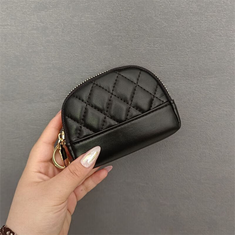 Yunluo compact coin purse for women 2025 new Korean style simple embroidery rhombus zipper card holder mini storage bag key bag white selected flexible leather thickened and wear-resistant