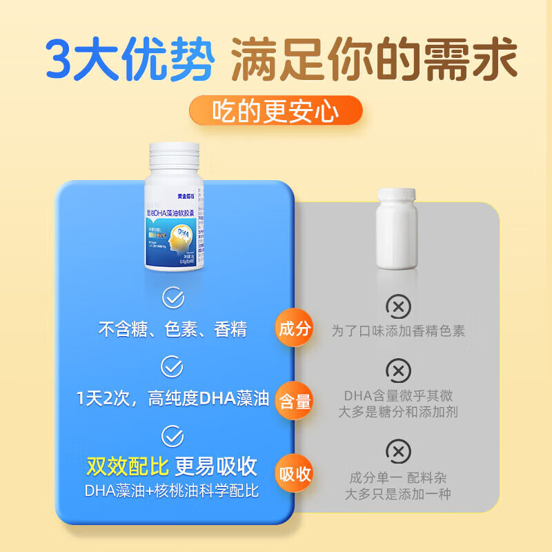 Golden partner dha for teenagers 6-18 years old to supplement the brain and enhance memory. Children's dha algae oil for junior high school students to prepare for the senior year of high school.