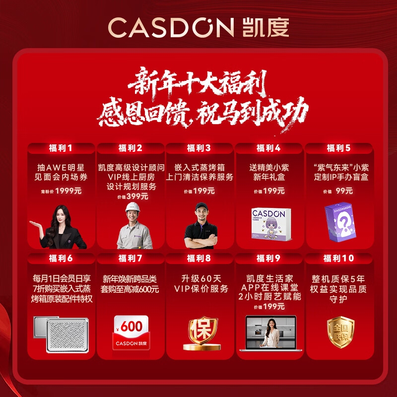 CASDON Yang Mi endorses dual hot air embedded micro steaming and baking all-in-one machine 19-inch large color screen 2025 new steaming oven SR52FDF24-TR Pro