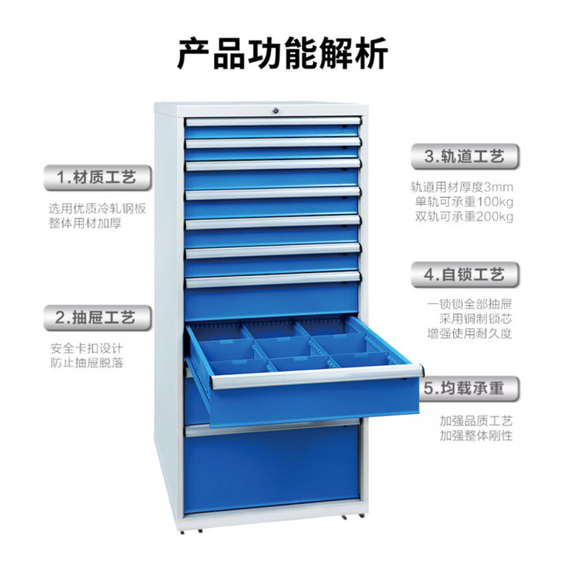 Bageng heavy-duty tool cabinet industrial-grade storage cabinet auto repair parts storage cabinet workshop factory hardware iron cabinet thickened W412 three drawers