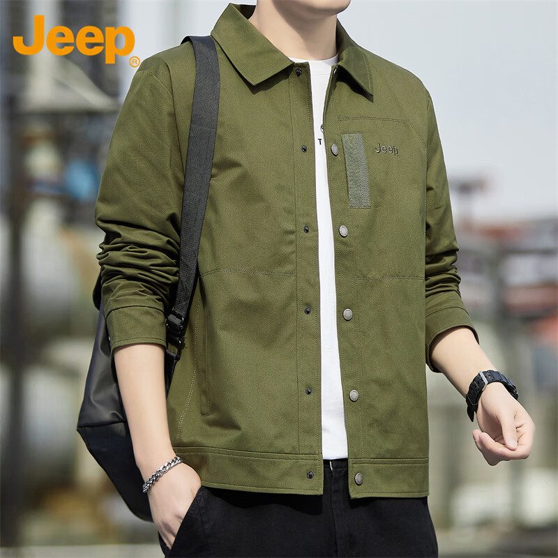 JEEP Jacket Men's Jacket Spring and Autumn New Casual Workwear Men's Lapel Loose Men's Top Military Green XL