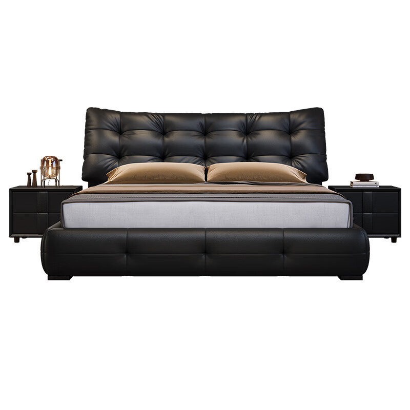 Songxian leather double bed 1.5m x 2m master bedroom king bed large black bear leather bed row frame storage bed #t07 embedded-11