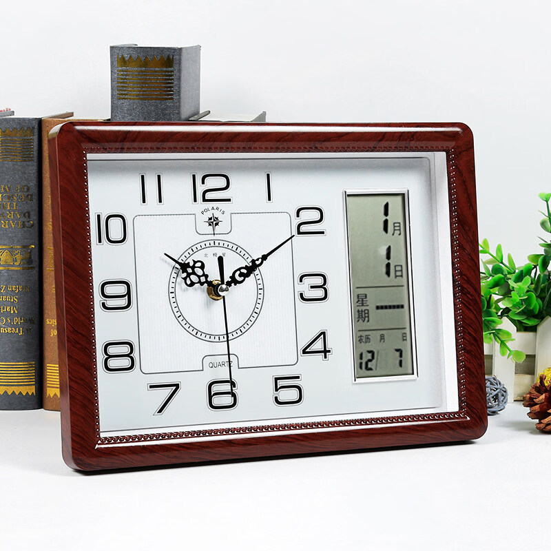 Polaris (POLARIS) desk clock, calendar clock, temperature clock, table clock, electronic clock, simple modern living room quartz clock, 2826 gold single seat hanging dual-purpose
