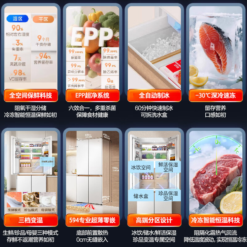 Haier 2025 new Mailang 508L cross-door refrigerator full-space fresh-keeping 594 ultra-thin zero-embedded ice dry and wet storage EPP sterilization large-capacity first-class energy-efficiency household refrigerator BCD-508WGHTD1BW9U1 government subsidy
