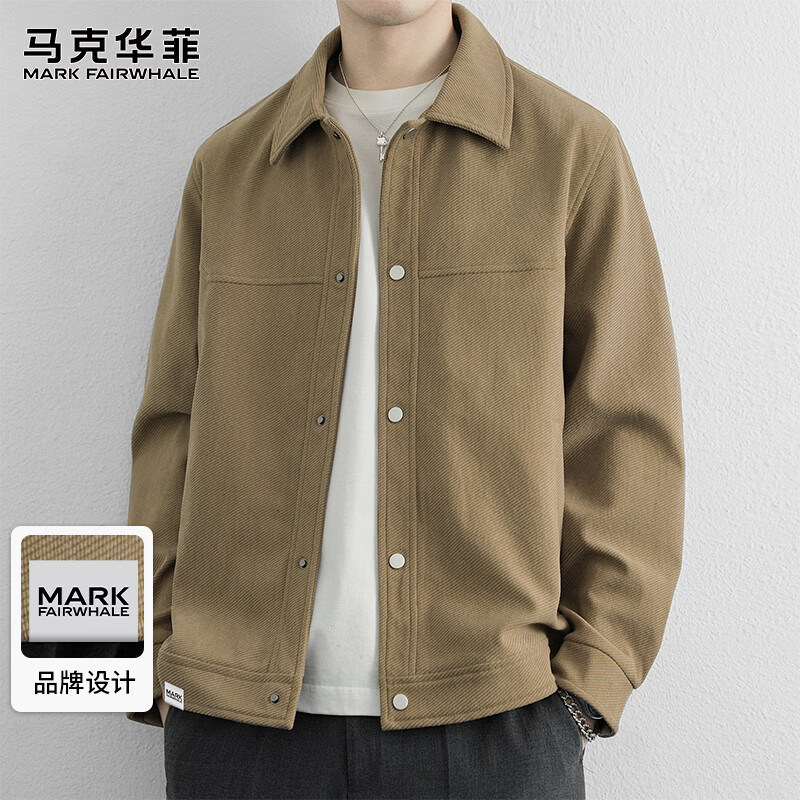MARK FAIRWHALE Jacket Men's Winter Trendy Lapel Jacket Men's Simple Fashion Versatile Top Clothes Men's Khaki L