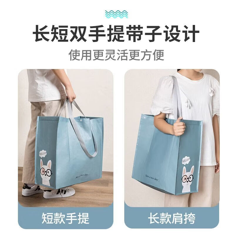 Ye Yu Shopping Bag Large Capacity Portable Supermarket Bag Foldable Waterproof Grocery Bag Handbag Shoulder Storage Bag Smoke Gray Blue Glasses Dog