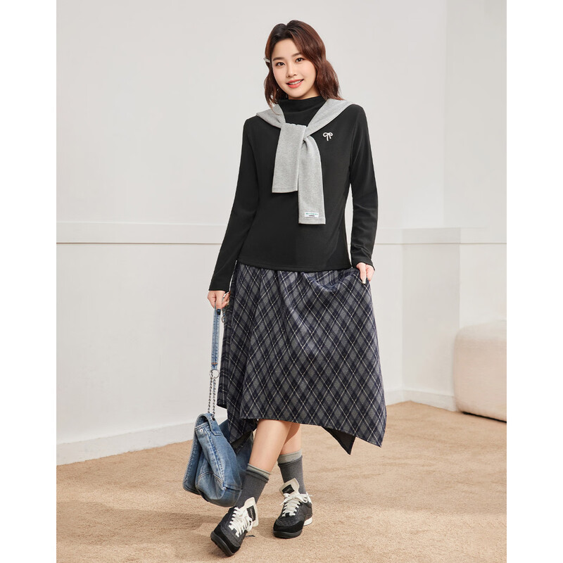 IEF/Aiyifu plus size women's clothing 2025 winter new Korean version simple solid color commuting versatile base layer