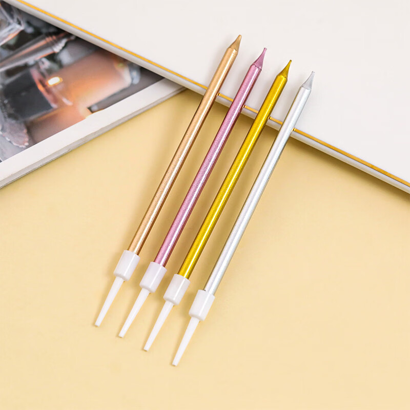 Pupan Pencil Candle Birthday Candle Single Cake Decoration Long Rod Golden Silver Gilded Candle Baking Decoration Baking Rainbow Birthday Candle 10 Pieces