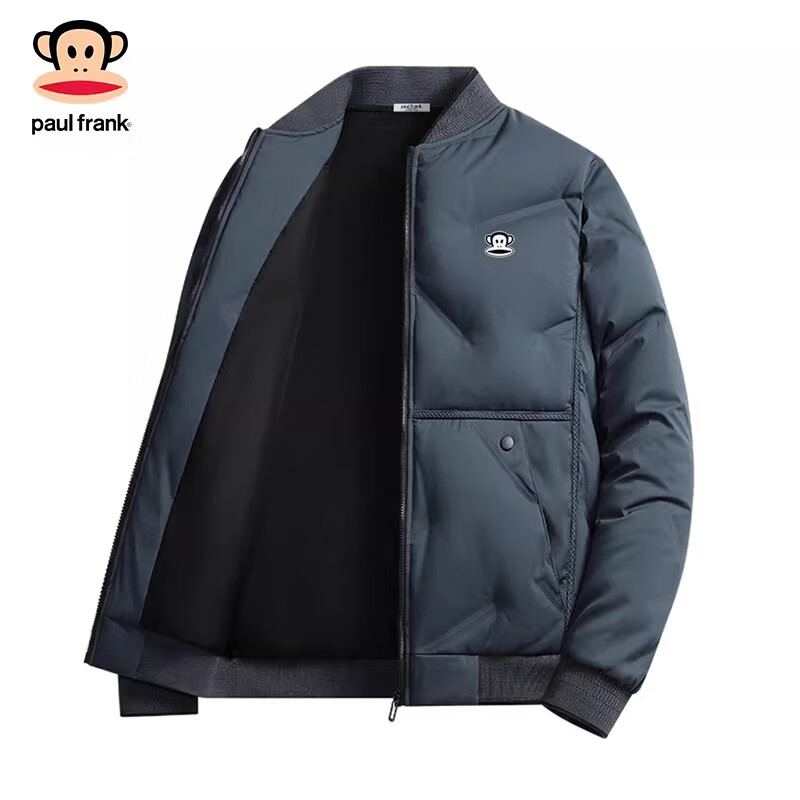 Paul Frank Hong Kong style retro casual down jacket men's 2026 spring new simple warm and anti-cold fashion brand versatile top haze blue official authentic M recommended 90-110 pounds