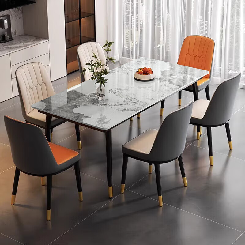 Quanpinwu slate dining table for home 4-6 people small apartment dining table and chairs complete set of rectangular modern simple living room dining table 12MM thick matte snow mountain white delivery to home 120cm wide 70CM one table and four chairs