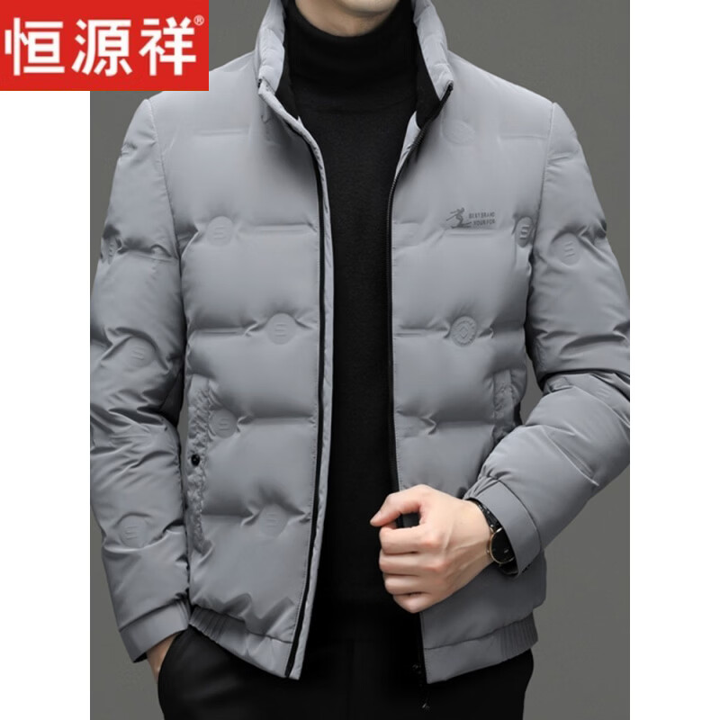 Hengyuanxiang brand zodiac year down jacket men's winter new stand-up collar short casual men's big red 2026 New Year jacket black M 95-120 catties